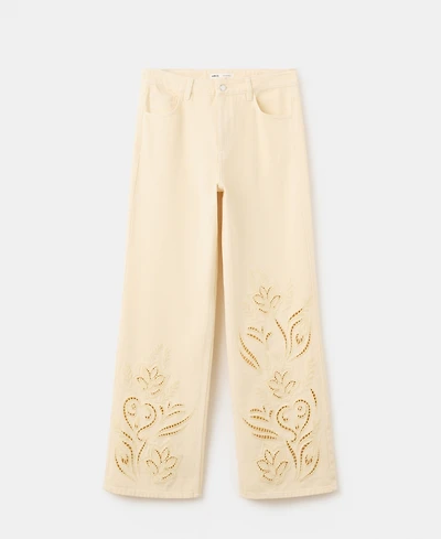 Mango Women's Openwork Embroidery Straight Jeans