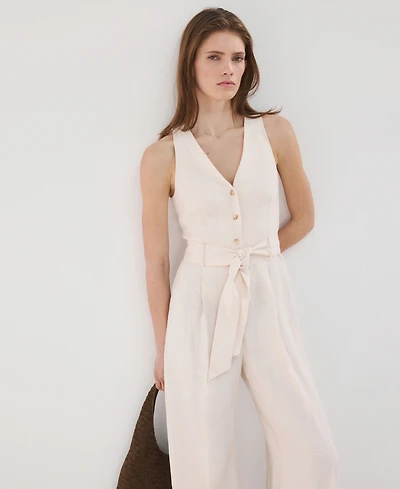 Mango Women's Belt Linen Jumpsuit