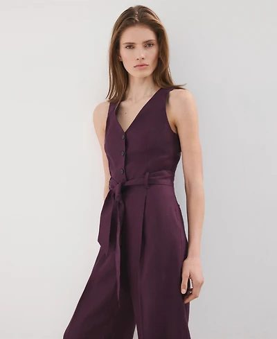 Mango Women's Belt Linen Jumpsuit
