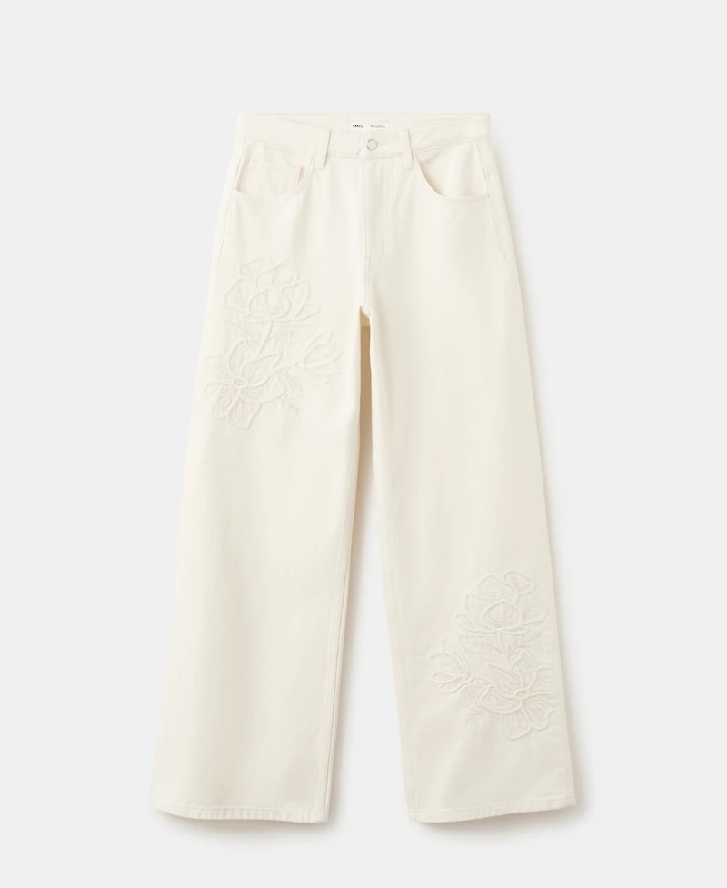 Mango Women's Flower-Embroidered Straight-Fit Jeans