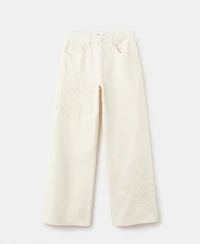 Mango Women's Flower-Embroidered Straight-Fit Jeans