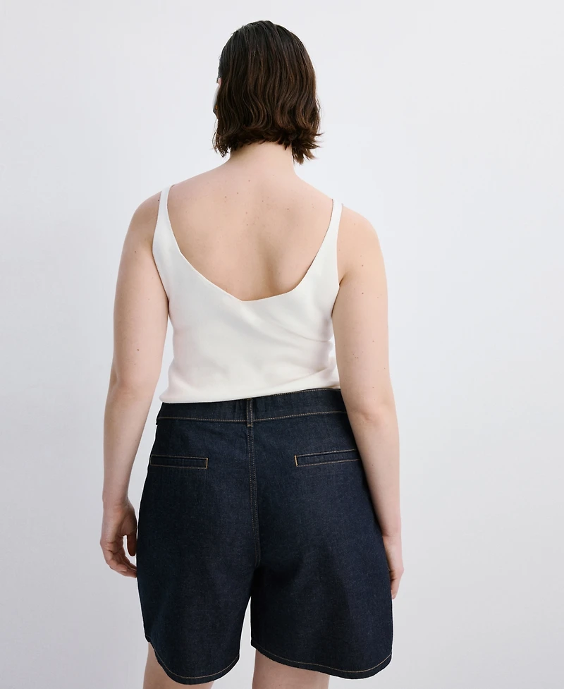 Mango Women's Pleats Mid-Rise Denim Bermuda Shorts