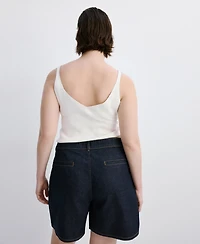 Mango Women's Pleats Mid-Rise Denim Bermuda Shorts