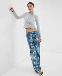 Mango Women's Studs Straight-Fit Jeans