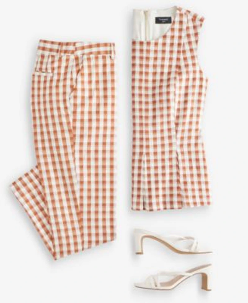 Tahari Asl Womens Gingham Sleeveless Peplum Top Gingham Cropped Slim Pants