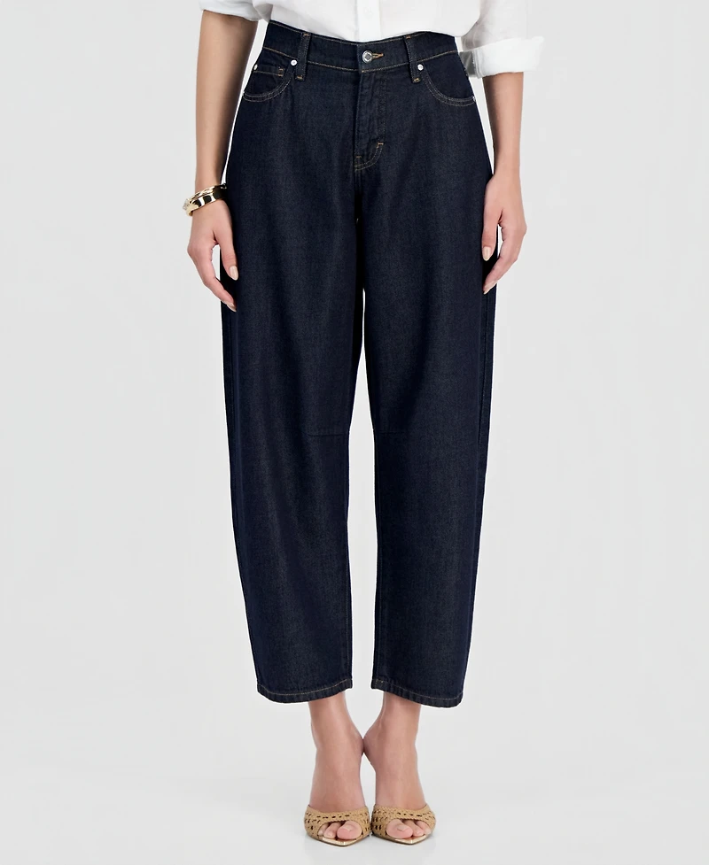 I.n.c. International Concepts Women's High-Rise Barrel-Leg Ankle Jeans, Macy's Exclusive