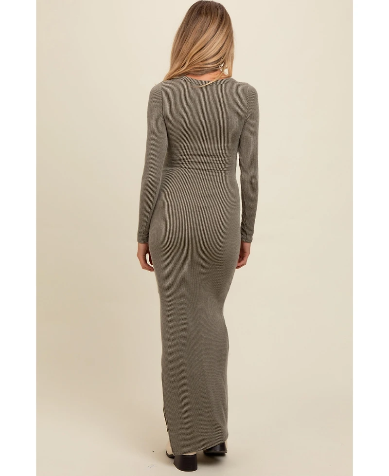 Pinkblush Maternity Olive Ribbed Long Sleeve Side Slit Maxi Dress