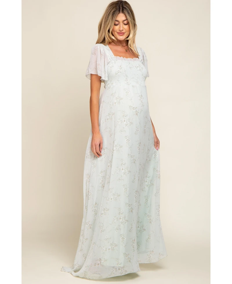 Pinkblush Women's Floral Smocked Chiffon Maxi Dress