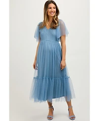 Pinkblush Maternity Dotted Tulle Smocked Midi Dress