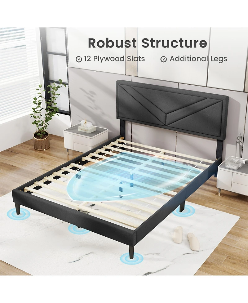 Sugift Upholstered Platform Bed with Tufted Headboard and Wooden Slats