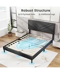 Sugift Upholstered Platform Bed with Tufted Headboard and Wooden Slats