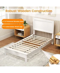 Sugift Wooden Bed Frame with Headboard and Slat Support