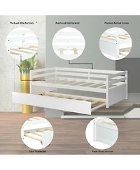 Sugift Twin Size Wooden Slat Trundle Platform