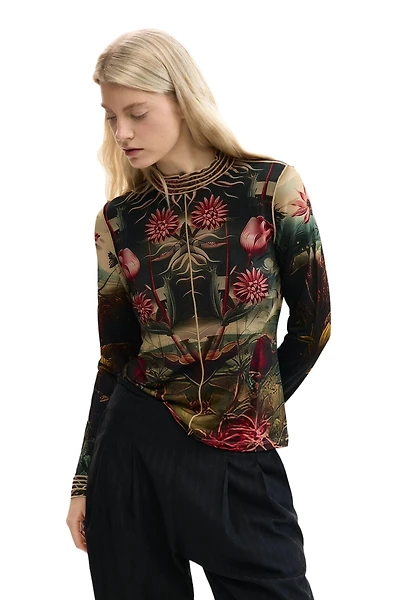 Desigual Women's T-shirt with Rose Trim
