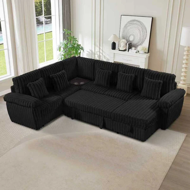 Streamdale Furniture 110" U-shaped corduroy sofa with storage