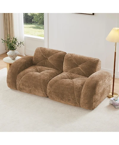 Streamdale Furniture Camel 2-Seater Tufted Sofa with Velvet Fabric, No Assembly Required