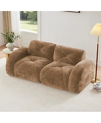Streamdale Furniture Camel 2-Seater Tufted Sofa with Velvet Fabric, No Assembly Required