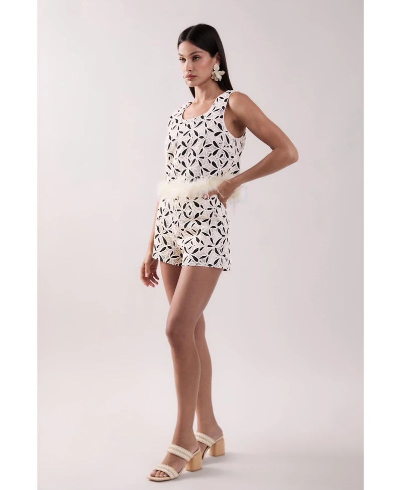 English Factory Women's Crochet lace Feather Top