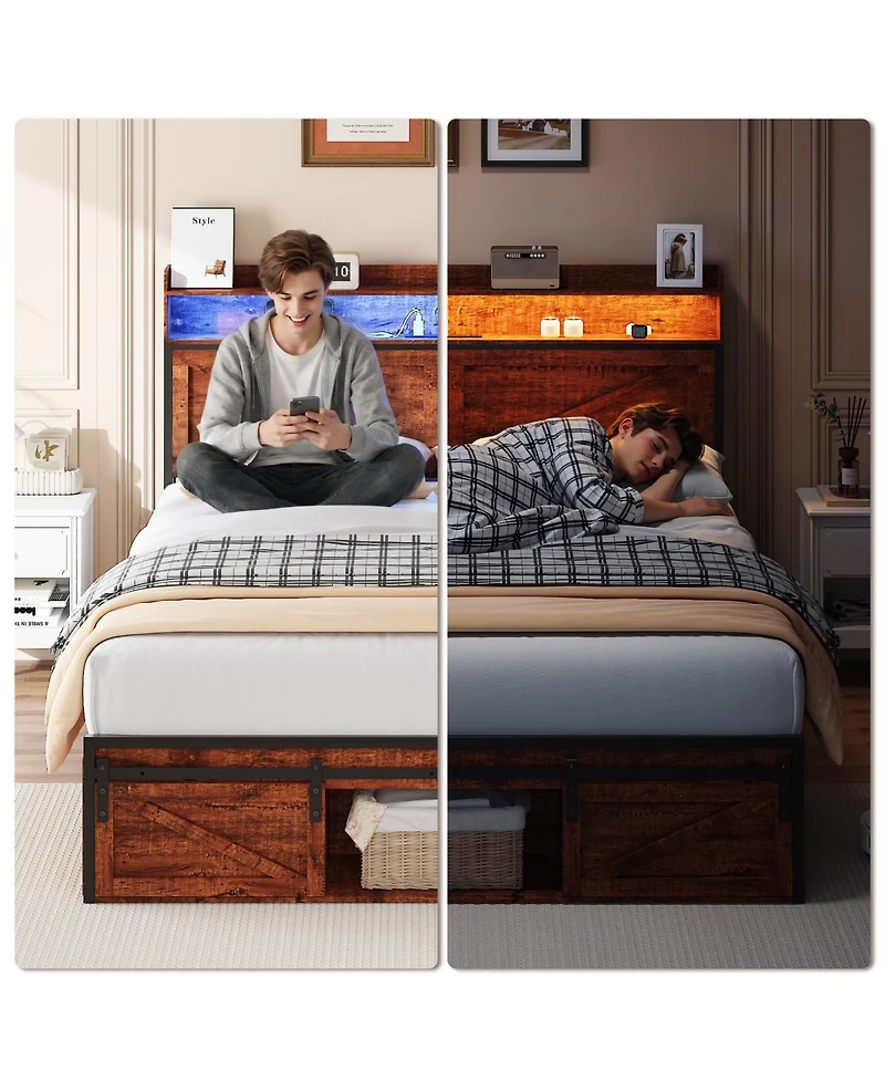 Streamdale Furniture Storage Headboard Led Bed Frame With Drawers