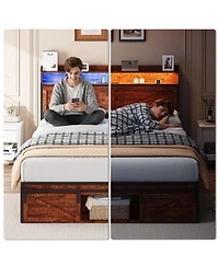 Streamdale Furniture Storage Headboard Led Bed Frame With Drawers