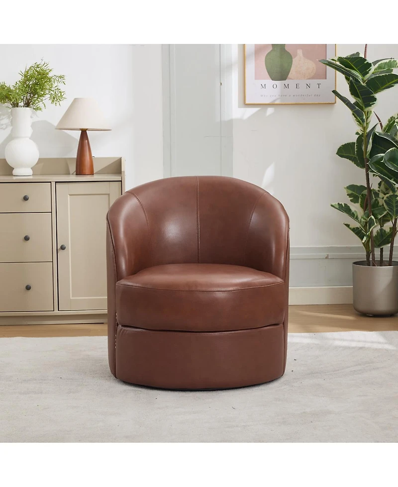 Streamdale Furniture Leather Swivel Accent Chair, Mid-Century Modern Lounge Chair