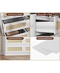 gaomon 8 Drawer Rattan Dresser for Bedroom, Double Wood Chest of Drawers Tv Stand