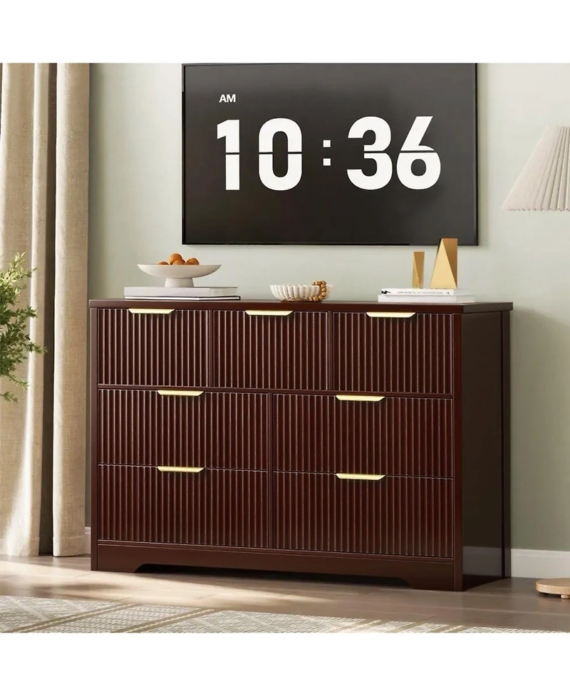 gaomon Fluted 7 Drawer Dresser for Bedroom, 47.24" Wide Modern Wood Chest with Metal Handles Storage Cabinet Tv Stand