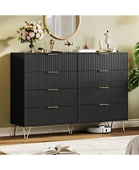 gaomon Fluted 8 Drawer Dresser for Bedroom, 55" Wide Wood Chest with Metal Handles Storage Cabinet