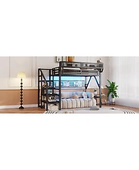 Streamdale Furniture Metal Full Loft Bed with Stairs, Light and Storage