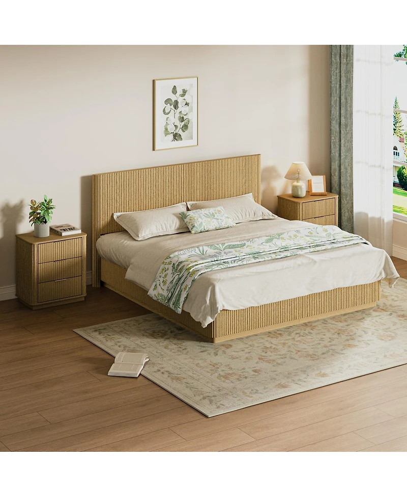 Streamdale Furniture Led Bed Frame, Modern Wood, Curved Lines