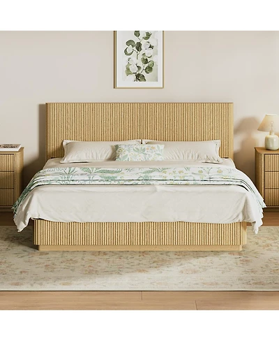 Streamdale Furniture Led Bed Frame, Modern Wood, Curved Lines