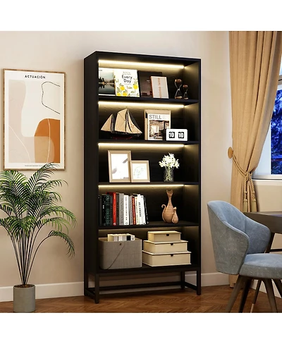 Streamdale Furniture Led 5-Tier Tall Bookcase with Storage