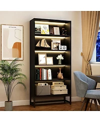 Streamdale Furniture Led 5-Tier Tall Bookcase with Storage