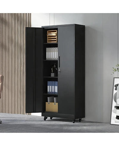 Streamdale Furniture 71"H Rolling Metal Garage Storage Cabinet with Lock and Shelves