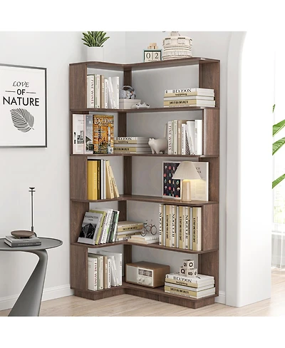 Streamdale Furniture 90cm L-Shape 5-Tier Corner Bookshelf with Anti-Tip