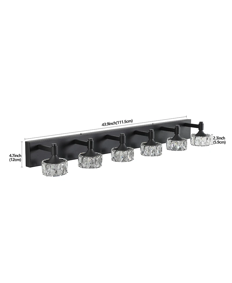 Busdays Modern 6 Light Matte Led Vanity Light Fixture with Crystal Glass Shades Bathroom Wall Sconce for Elegant Contemporary Home Decor