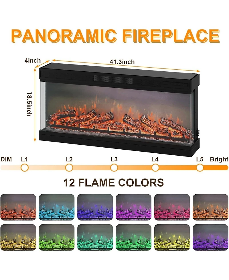 gaomon 75" Fireplace Tv Stand for TVs up to 85", Entertainment Center with 40" 3-Sided Electric Fireplace and Led Lights