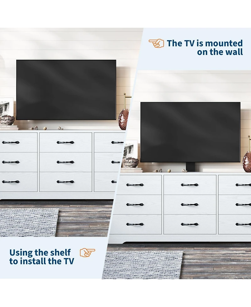 gaomon Tv Stand with Mount for TVs, Modern Media Console with Adjustable Height Bracket and 9 Drawers