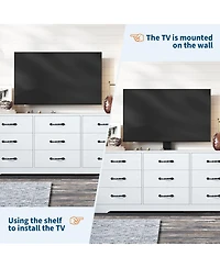 gaomon Tv Stand with Mount for TVs, Modern Media Console with Adjustable Height Bracket and 9 Drawers