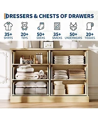 gaomon 6 Drawer Fluted Dresser Wide Modern Wood Storage Chest with Metal Handles for Bedroom Apartment