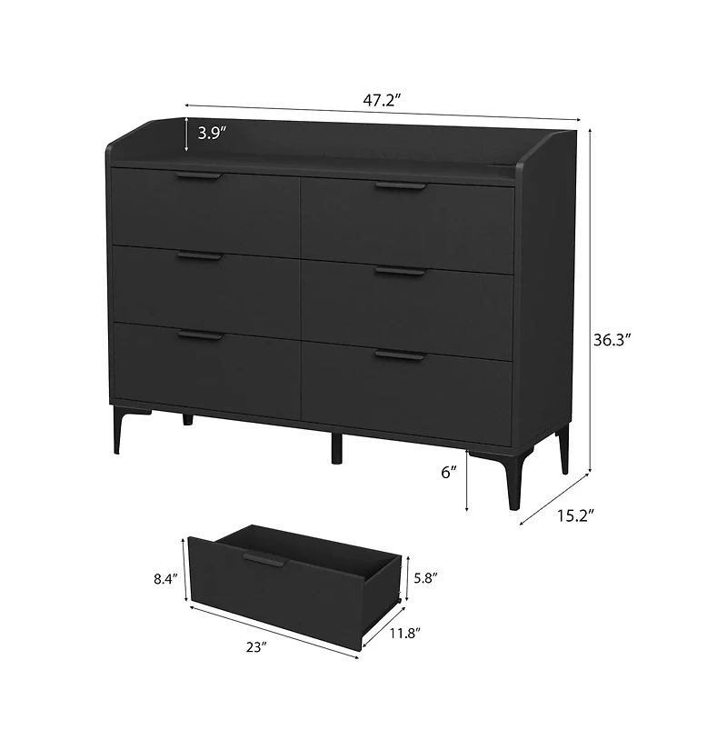 gaomon 6 Drawer Dresser with Power Outlets and Usb Ports Wide Modern Wooden Storage Chest for Bedroom