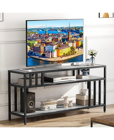 gaomon Farmhouse Tv Stand for TVs , Entertainment Center with Open Shelves and Metal Frame