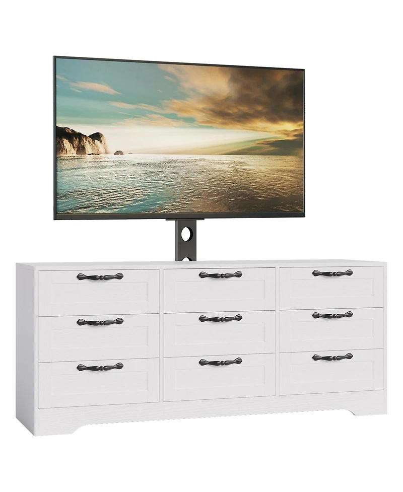gaomon Tv Stand with Mount for Tvs, Modern Media Console with 9 Drawers and Adjustable Height TV Bracket