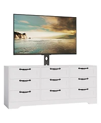 gaomon Tv Stand with Mount for Tvs, Modern Media Console with 9 Drawers and Adjustable Height TV Bracket