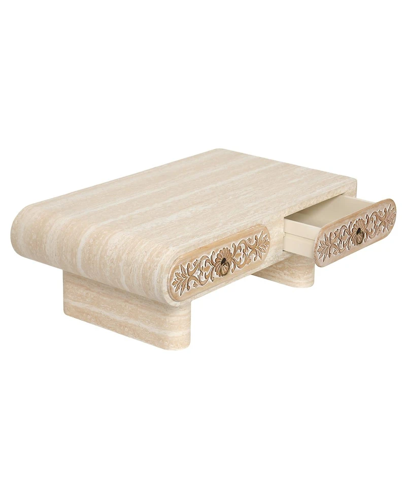 Streamdale Furniture Solid Wood Coffee Table with Flower Drawer