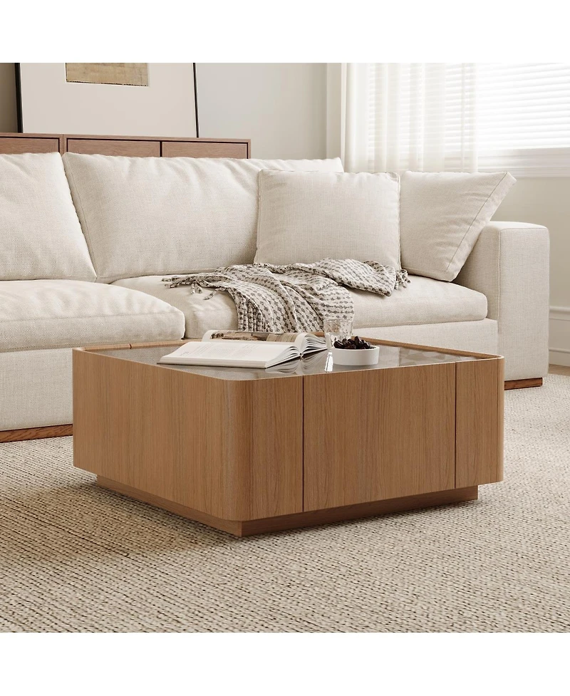 Streamdale Furniture Square Coffee Table with Storage and Glass Top