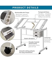 Streamdale Furniture Adjustable Art Desk With 2 Drawers and 4 Wheels