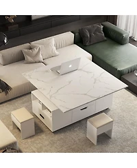 Streamdale Furniture Lift-Up Coffee Table with 2 Stools, Storage, Folding Dining