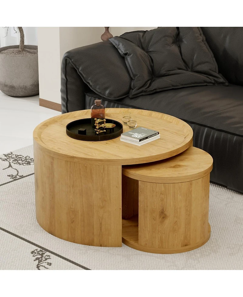 Streamdale Furniture 2-Piece Nesting Coffee Table Set, Modern Wood Top