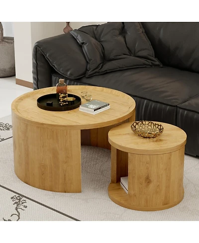Streamdale Furniture 2-Piece Nesting Coffee Table Set, Modern Wood Top